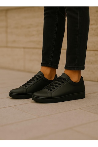 Erkek Siyah Tabanlı Bağcıklı Sneaker Spor Ayakkabı-637 Siyah