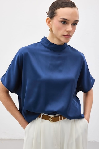 Sateen Yarasa Kol Salaş Bluz - İndigo-137383