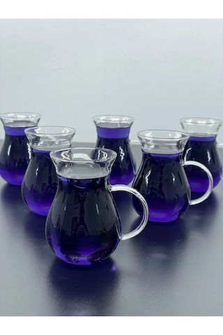 6'lı Borosilikat Cam Kulplu Çay Bardağı 220ml Bardak