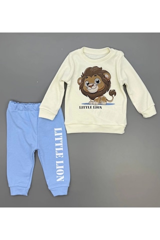 Erkek Bebek Aslan Baskılı Alt Üst İkili Gündelik Takım Mavi