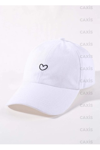 Caxis Minik Kalp Baskılı Şapka Ayarlanabilir Çırtlı Gabardin Cap Beyaz