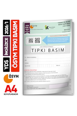 Yds İngilizce 2026/1 Yabancı Dil Sınavı Ösym Tıpkı Basım Çıkmış Soru Deneme Kitapçığı E-yds Uygun