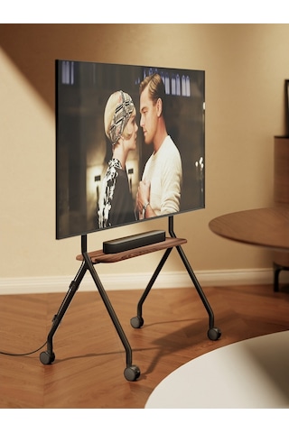 Tekerlekli Şövale Tv Standı 49-80 Inç Raflı 50 Kg Taşıma Kapasiteli Mobil Tv Sehpası Siyah