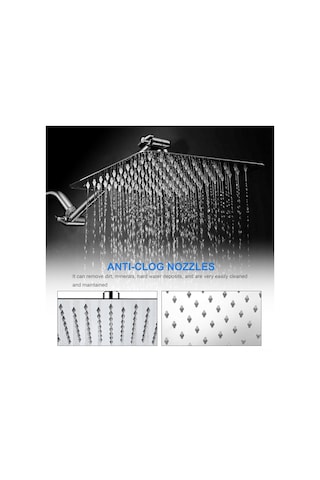 Geeroyoo 8 İnç İnce Kare Duş Başlığı Jo-819 Gümüş - Yüksek Basınçlı, Paslanmaz Çelik, Su Tasarruflu, Kendini Temizleyen Nozullar Diğer