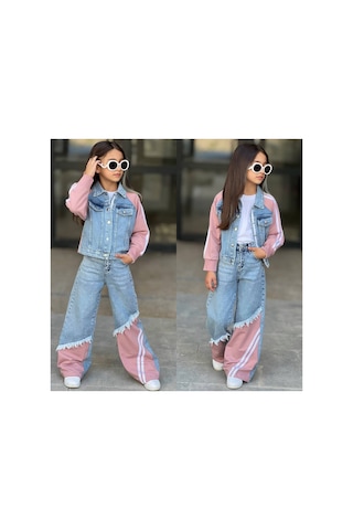 Toikids Kız Çocuk Kot Detay Parçalı Ve Ceketli Alt Üst Takım Pembe