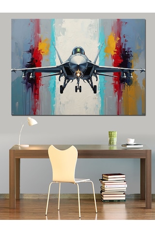 Ahşap Tablo Bulutlar Arasında Uçan Savaş Jet
