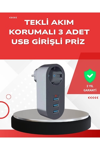 2500w Güç Destekli Akım Korumalı Priz 3 Usb Çıkışlı 0-2