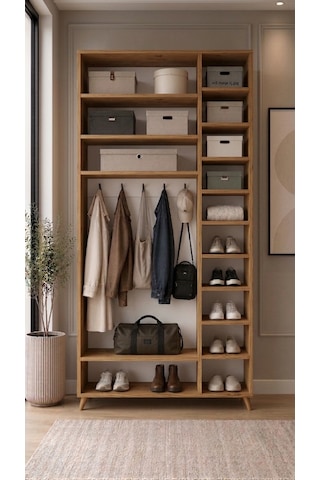 Alara Tamamı Mdf Aynalı Portmanto Vestiyer Ayakkabılık Çam 120 Cm - M5
