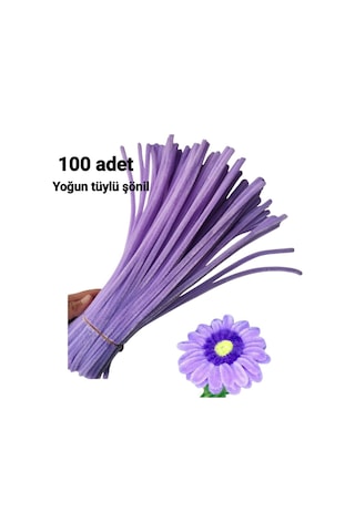 100 Adet Açık Mor Şönil, Çiçek Yapımına Uygun Tüylü Tel, 30 Cm 6 Mm