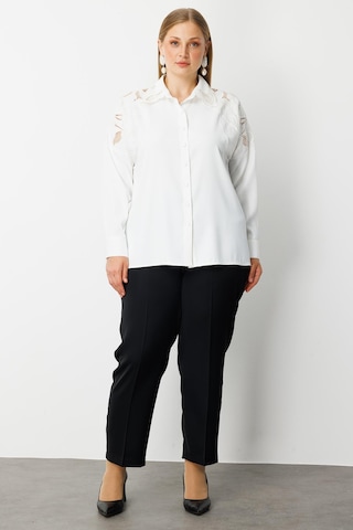 Moda İlgi Kadın Büyük Beden Nakış Detaylı Oversize Gömlek 0041 Ekru Ekru