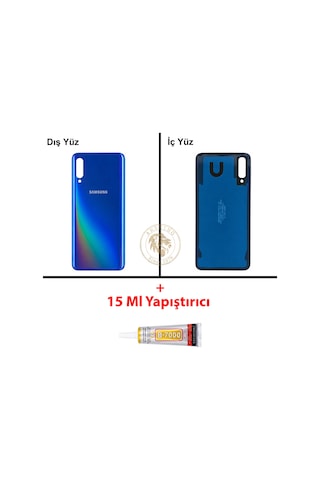 Samsung Galaxy A50 Mavi Renk Arka Kapak + B7000 Yapıştırıcı Arka Cam Batarya Kapağı Pil Kapağı Lazer Kesim Back Cover Galaxy A50 Uyumlu 02667199