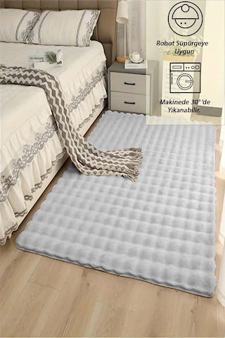 Raschel Carpet Açık Gri Yumuşak Bubble Kaymaz Özel Taban Peluş Halı Yolluk