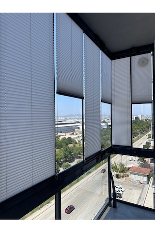 Blind-x Buz Gri Plise Katlanır Cam Balkon Perdesi, Ofis Perdesi, Mutfak Perdesi, Salon Perdesi