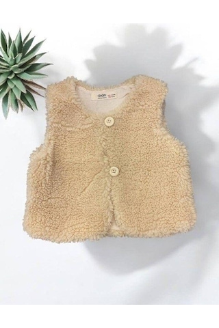 Kız Bebek Peluş Yelek-14866 Bej