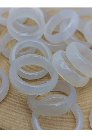 Akik Taşı Yüzük Sisli Beyaz Alacalı Faset Kesim 6mm Kalınlık 59914 Bakır