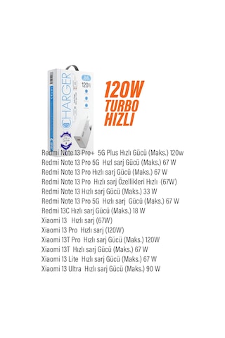 Diğer - Xiaomi Redmi Note 14 - Note 14 Pro Uyumlu Turbo Hızlı Şarj Aleti 67w - 120w