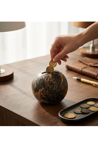 El Yapımı Seramik Küre Kırılabilir Ve Alt Kapaklı Tekrar Kullanılabilir Kumbara Gold