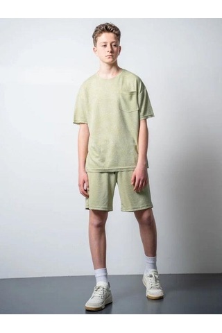 Erkek Çocuk Palmiye Desenli T-shirt Şortlu Takım-15796 Yeşil