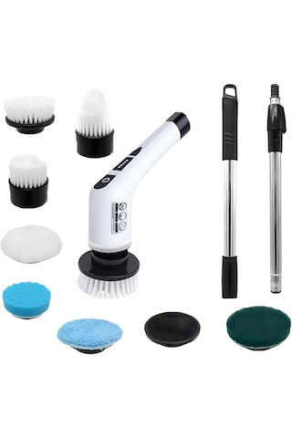 Cevval Jy-6010 Elektrikli Spin Scrubber - 7 Başlıklı Teleskopik Saplı Turbo Temizlik Fırçası Banyo, Mutfak, Araç Uyumlu
