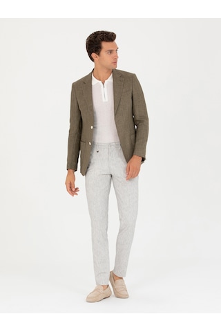 Cacharel Haki Slim Fit %100 Keten Ceket Yesıl