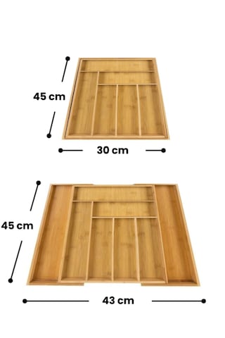 Bambu Ayarlanabilir Büyük Boy Çekmece Içi Ölçü Ayarlı Kaşıklık 6-8 Bölmeli, Organizer
