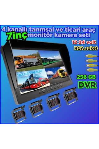 7 İnç Dvr Ekran 4 Adet Metal Kasa Ledli Kamera Seti 12 24 Volt
