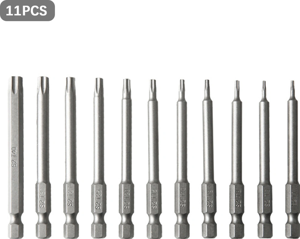 Xindoker 11 Adet Çelik Krom Vanadyum Yıldız Tipi 75mm Tornavida Ucu Seti - Delikli, Sandblasted, Somun Sıkma Aleti Uçları