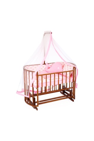 Ahşap Beşik Anne Yanı Beşik Ceviz 60x120 Pembe Balina Uyku Seti Yatak Tekerlekli Ceviz