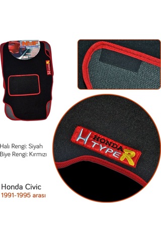 Nyf Honda Civic 1991-1995 Siyah Halı Paspas (Biye Kırmızı)