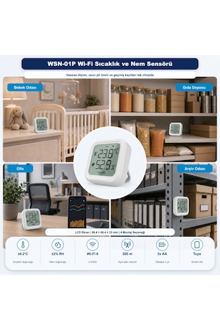 Wifi Lcd Ekranlı Pilli Sıcaklık Ve Nem Sensörü Tuya, Smart Life Uyumlu