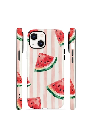 Apple iPhone Uyumlu 13 Vorian Çift Katmanlı Magsafe Kılıf Watermelon Blush Stripe