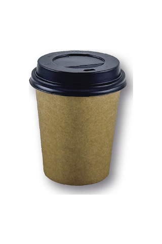 8 Oz Kahverengi Kraft Kapaklı Baskısız Karton Sıcak Kahve Bardağı 500 Adet 500