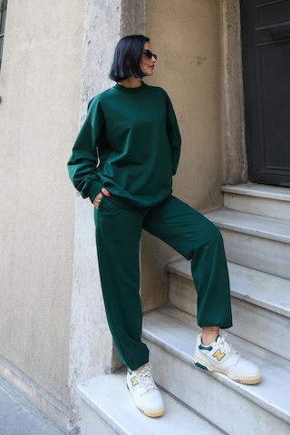 Mezka Regular Fit 2'li Takım Sweatshirt Beli Lastikli Jogger Eşofman Altı Yeşil