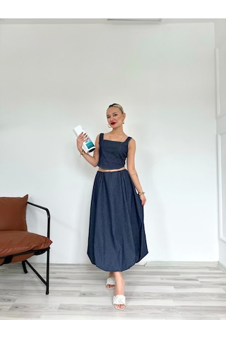 Keymoda Kadın Denim Balon Etek Mavi Mavi