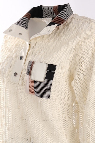Vedi Oversize Uzun Kol Minimalist File Detaylı Kadın Bluz Ekru