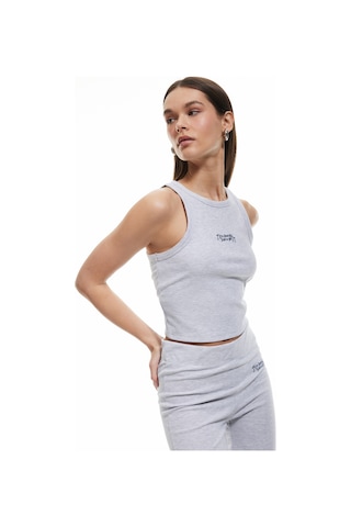 Koton Slim Fit İşleme Detaylı Halter Yaka Fitilli Atlet Pijama Üstü Gri Melanj 5slk90012mk Gri Melanj