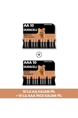 Duracell Alkalin Aaa 10'lu Paket + Alkalin Aa 10'lu Paket Piller
