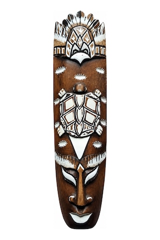 Dekoratif Ahşap Totem Aborjin Tiki Mask 49cm El Yapımı Duvar Deko