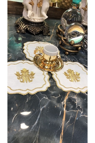 Liva Gold 6'lı Kokteyl Kahve Sunum Peçetesi Maraş İşi Sırma Nakış