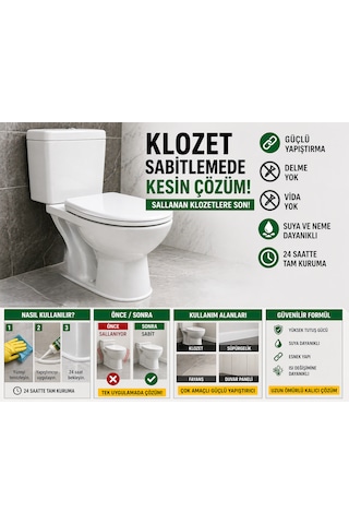 High Tack Güçlü Yapıştırıcı Klozet Sabitleme, Seramik Yapıştırıcı, Delmeden Montaj, Ultra Tutucu Ml-60 Ml