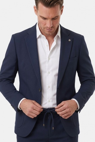 Deep Sea Deepsea Lacivert Premium Çizgi Dokulu Slim Fit Likralı 2 Li Erkek Takım Elbise 2600821