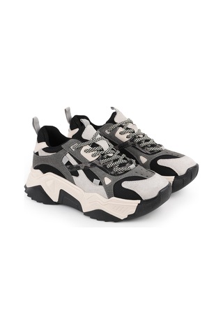 Libero L083.65137 Gri Hakiki Deri Kadın Sneaker Yüksek Tabanlı Rahat Spor Ayakkabı Buz Siyah
