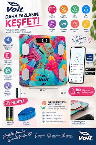 Voit Colorful Bluetooth Baskül Dijital Akıllı Tartı Yağ Ölçer Tartı