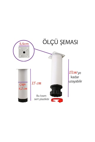 4 Adet Metal Ayarlanabilir 15 Cm Beyaz Destek Ayağı Mobilya Kanepe Baza Koltuk Dolap Sehpa Tv Ünitesi Ayağı