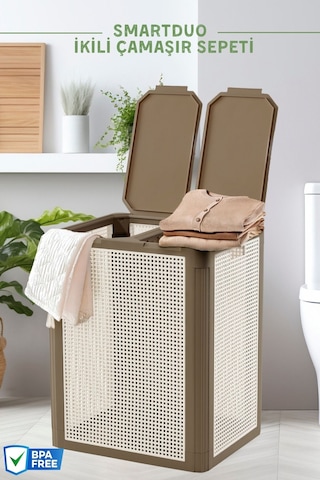 Smartduo İki Bölmeli Çamaşır Sepeti 84lt. İki Renkli Çok Renkli