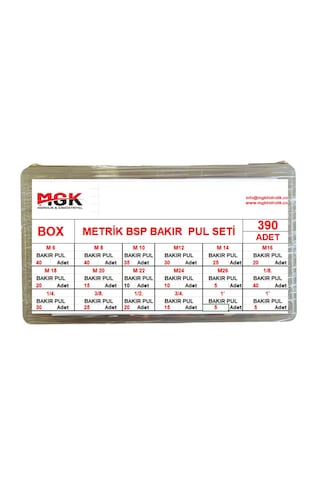 Mgk Bakır Pul Seti Metrik+bsp 390 Adet Mgk Bakır Pul Seti Metrik+bsp 390 Adet