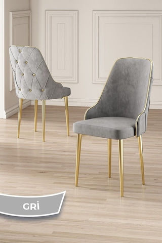 Canisa Vae Serisi 90x160 Lak Panel Antrasit Ironi Gold Ayak Masa Takımı 6 Gri Sandalye Antrasit İroni Masa Gri Sandalye Ayaklar Gold