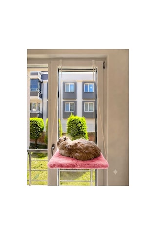 Askılı Kedi Pencere Yatağı - Peluş Kumaşlı Cam Önü Kedi Hamak Yatağı Pembe