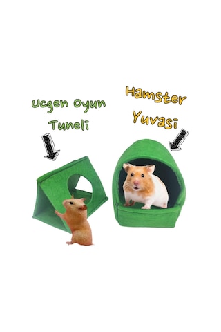 Hamster Keçe Yuva Ve Üçgen Oyun Tüneli - Doğal Malzeme, Konforlu Dinlenme & Eğlenceli Aktiv