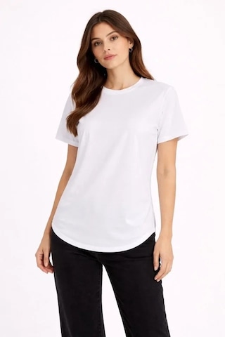 Defymoda Basic T-shirt Kısa Kol Bisiklet Yaka Oval Kesim Tişört - Beyaz
